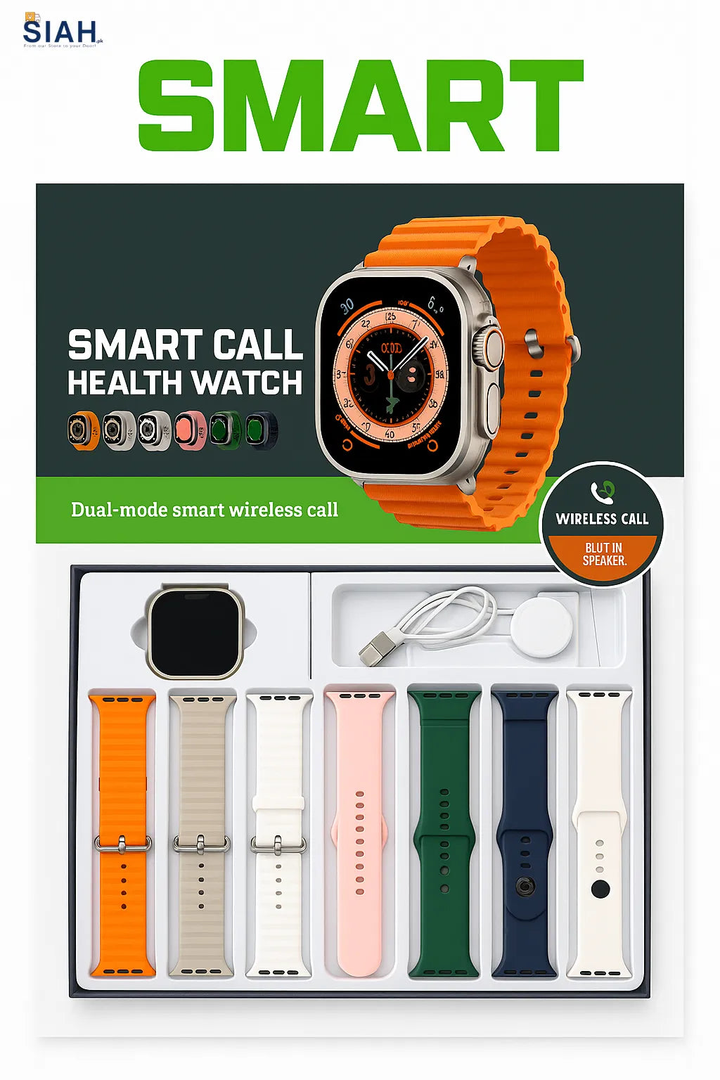 10 in 1 Ultra Smart Watch – Bluetooth Calling + 10 Straps
