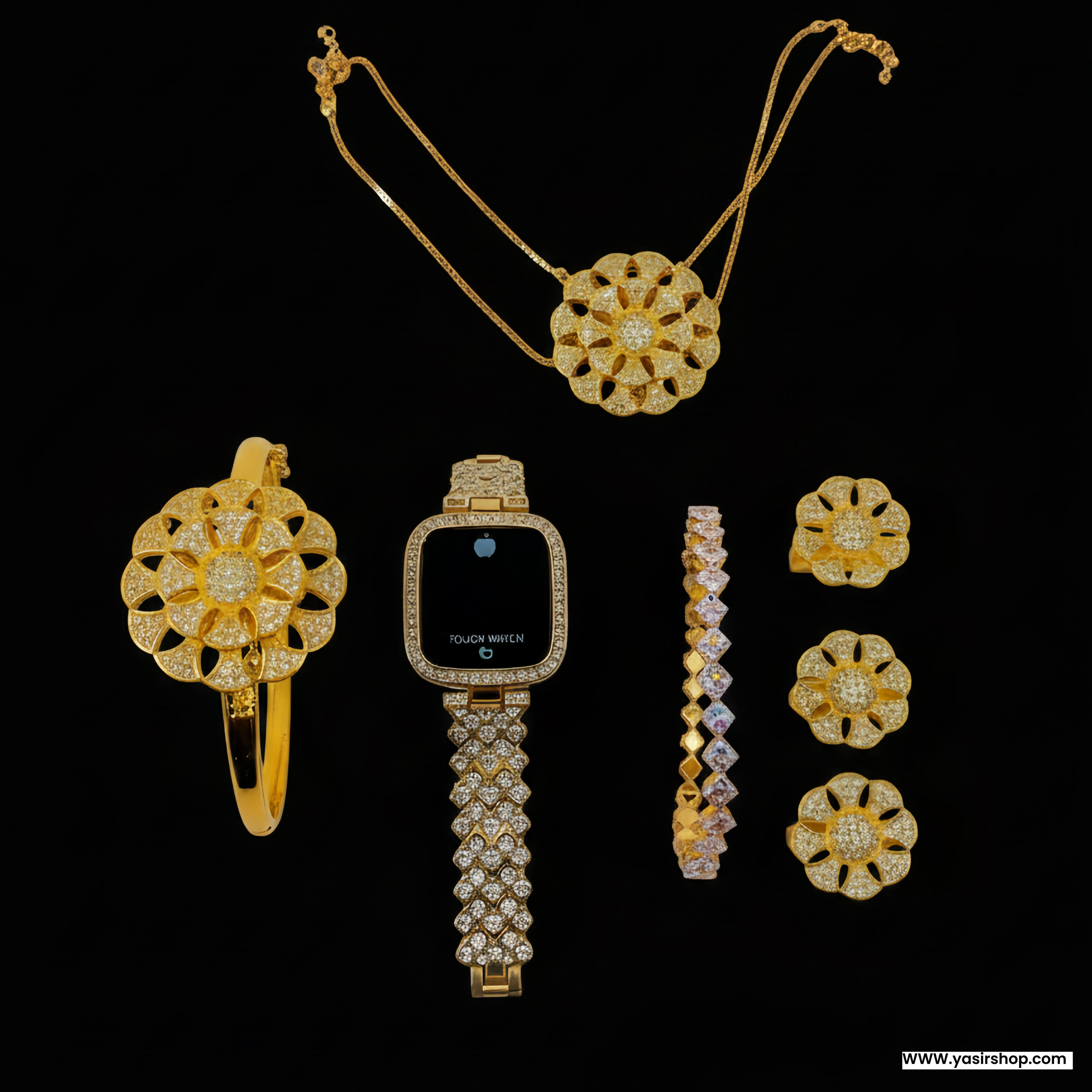 Luxury Gold Plated Women Jewelry Gift Set – 7 in 1 with LED Digital Watch | Bridal & Party Wear Gift Box